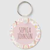 Monogramm Niedliche Regenbogen und Daisy-Blume Schlüsselanhänger (Rückseite)