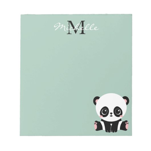 Monogramm Niedliche Sitze Panda Personalisiert Notizblock (Vorderseite)