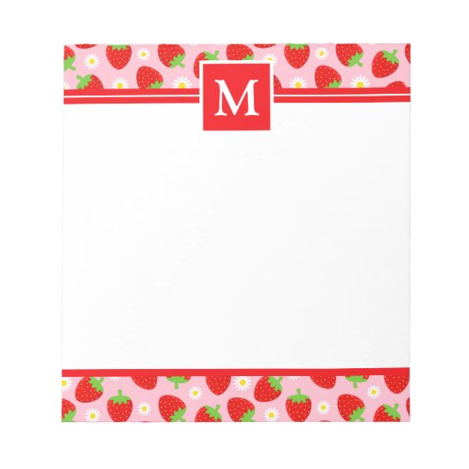 Monogramm niedliche Sommerstrawberries Notizblock (Vorderseite)
