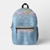 Monogramm niedlicher eisblauer Glitzer Bedruckter Rucksack (Vorderseite)