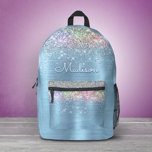 Monogramm niedlicher eisblauer Glitzer Bedruckter Rucksack
