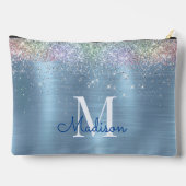Monogramm niedlicher eisblauer Glitzer Zubehörtasche (Rückseite)