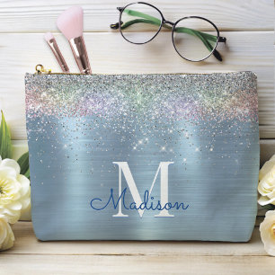 Monogramm niedlicher eisblauer Glitzer Zubehörtasche