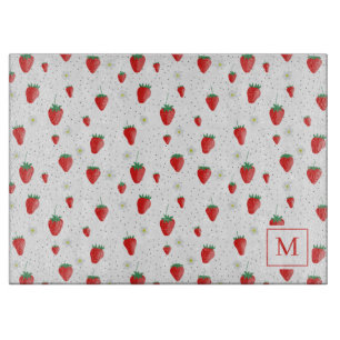 Monogramm niedlicher Erdbeeren und Blüten Schneidebrett