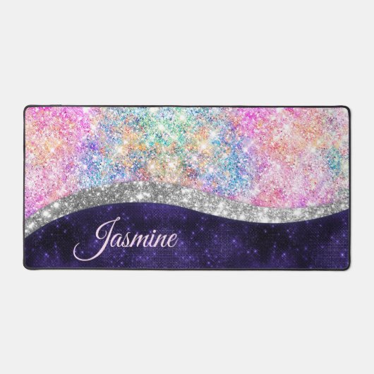 Monogramm niedlicher lila Glitzer Schreibtischunterlage (Vorderseite)