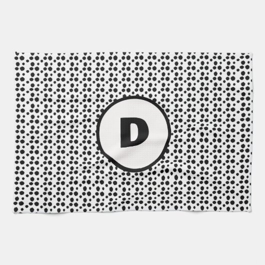 Monogramm niedlicher Punkte in Schwarzweiß Geschirrtuch (Horizontal)