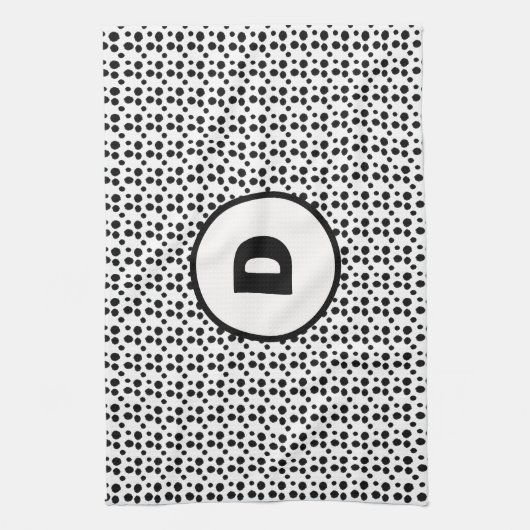 Monogramm niedlicher Punkte in Schwarzweiß Geschirrtuch (Vertikal)