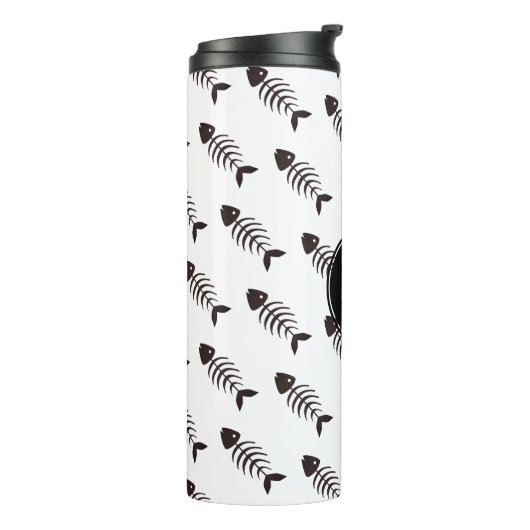 Monogramm niedlicher schwarzer Fischknochen Thermosbecher (Nach links gedreht)