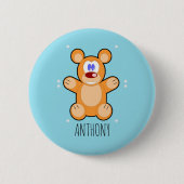 Monogramm niedlicher Teddybär auf blau Button (Vorderseite)