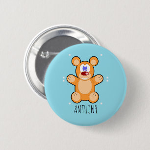 Monogramm niedlicher Teddybär auf blau Button