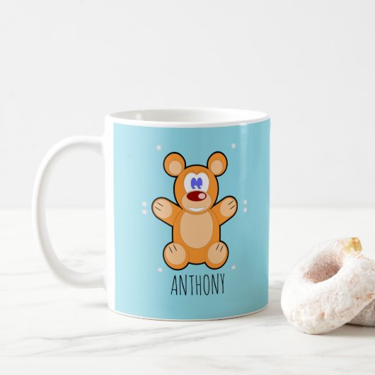 Monogramm niedlicher Teddybär auf blau Kaffeetasse (Mit Donut)