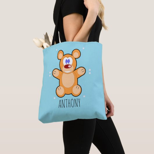 Monogramm niedlicher Teddybär auf blau Tasche (Von Nahem)