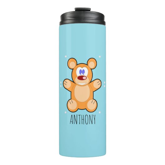 Monogramm niedlicher Teddybär auf blau Thermosbecher (Vorderseite)