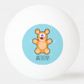 Monogramm niedlicher Teddybär auf blau Tischtennisball (Vorderseite)