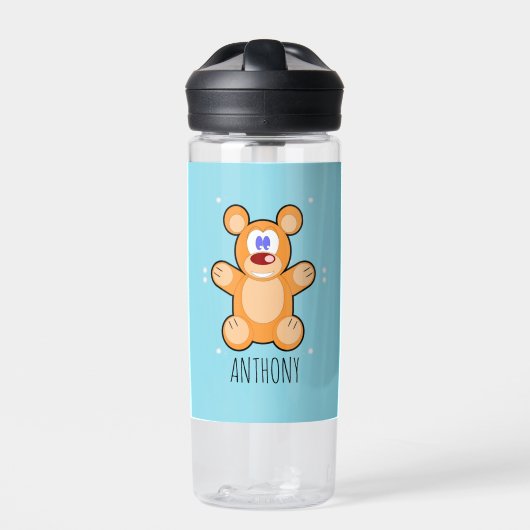 Monogramm niedlicher Teddybär auf blau Trinkflasche (Vorderseite)