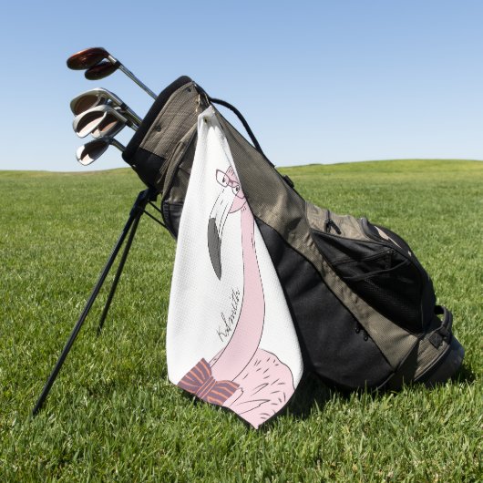 Monogramm Niedlicher und feuchter Flamingo-Hipster Golfhandtuch (Gras)