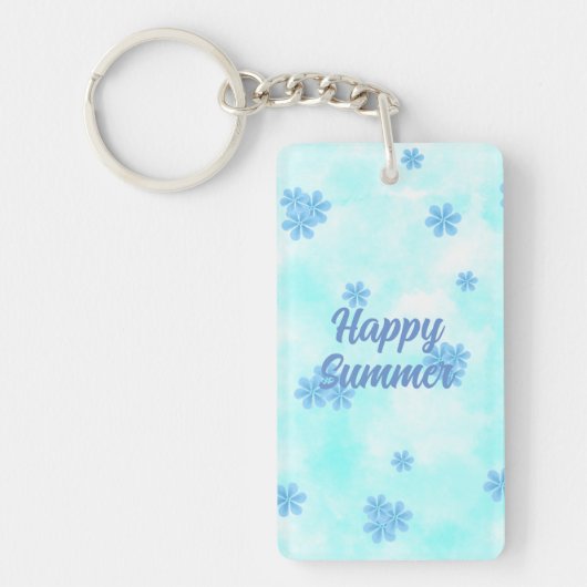 Monogramm niedliches Retro-blaues Blumenmuster-Anf Schlüsselanhänger (Vorderseite)