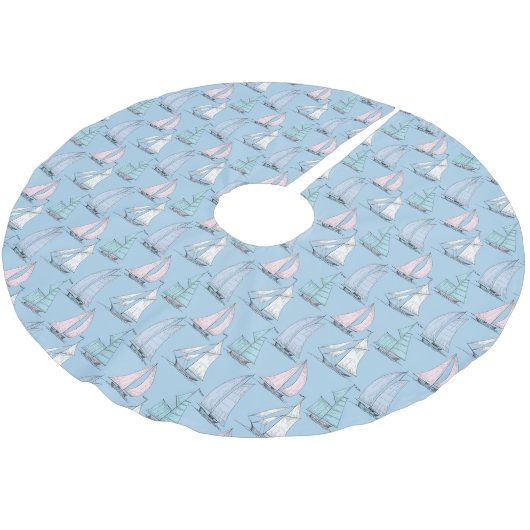 Monogramm Niedliches Segelbootmuster Polyester Weihnachtsbaumdecke (Schrägansicht)