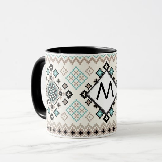 Monogramm Nordic Cross Stitch Muster Tasse (Vorderseite Links)
