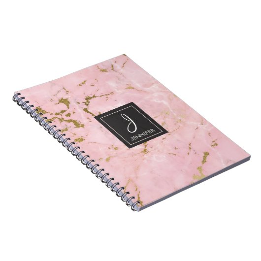 Monogramm-Notebook aus Gold und Rosa Marmor Notizblock (Rechte Seite)