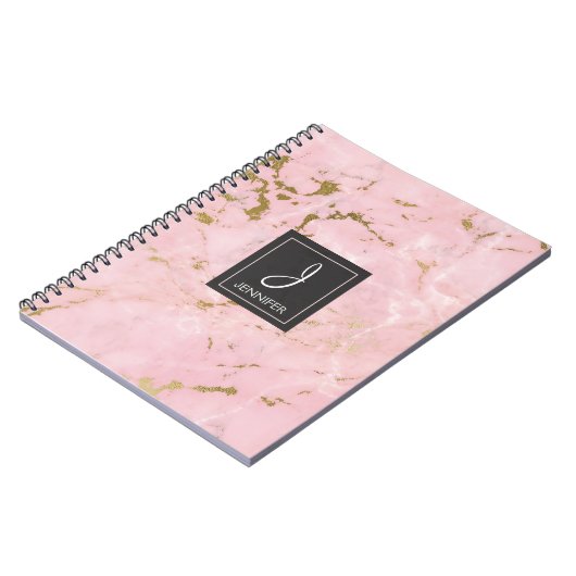 Monogramm-Notebook aus Gold und Rosa Marmor Notizblock (Linke Seite)