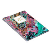 Monogramm-Notebook aus rosa und grünem Marmor Notizblock (Rechte Seite)