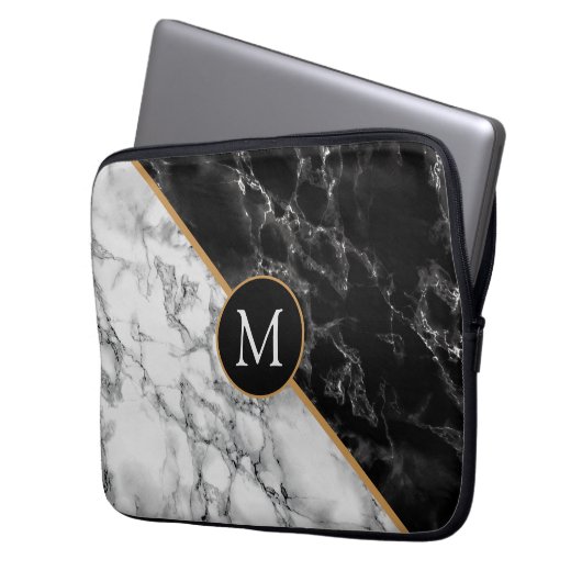 Monogramm Notebook-Sieb Schwarz-weißer Marmorstein Laptopschutzhülle (Vorderseite Links)