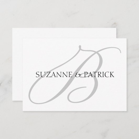 Monogramm-Notecard (Silber / Schwarz) Einladung (Vorne/Hinten)