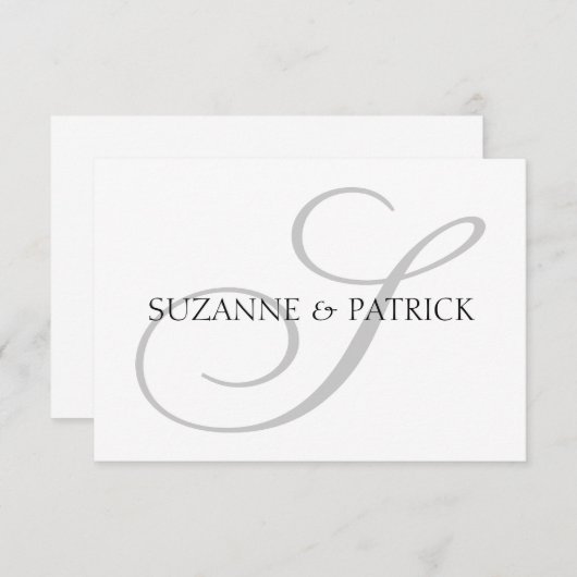 Monogramm Notecard (Silber/Schwarzes) des Skript-S Einladung (Vorne/Hinten)
