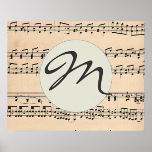Monogramm Notenblatt Schwarz-Weiß-Muster Poster