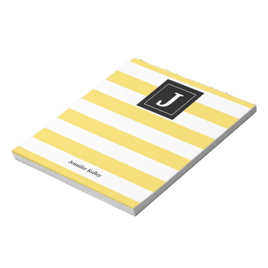 Monogramm Notepad Gelbe Streifen, schwarz Notizblock (Rotiert)