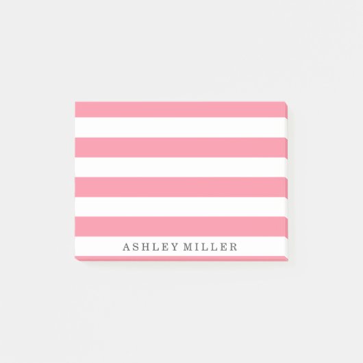 Monogramm-Notizen für Girly Pink Classic Stripes Post-it Klebezettel (Vorderseite)