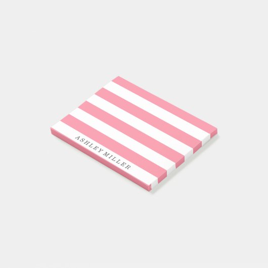Monogramm-Notizen für Girly Pink Classic Stripes Post-it Klebezettel (angewinkelt)
