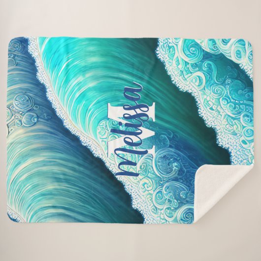 Monogramm Ocean Waves Nature Sherpadecke (Vorderseite (Horizontal))