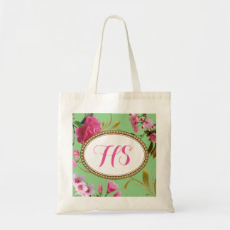 Monogramm-oder Gewohnheits-Text-Rosa-Blumen Tragetasche