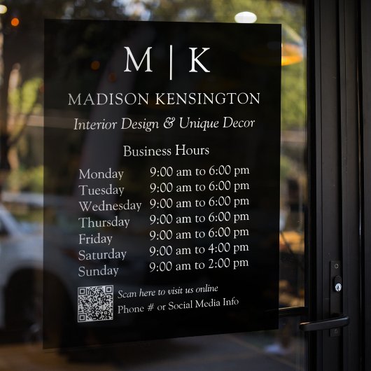 Monogramm oder Logo Geschäftstzeiten QR-Code Schwa Fensteraufkleber