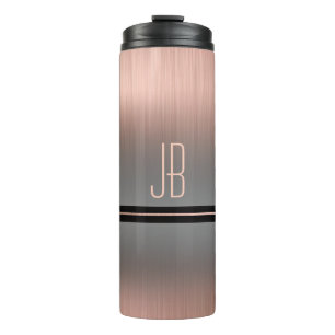 Monogramm oder Name, Graue Farbe und Rose Gold Thermosbecher