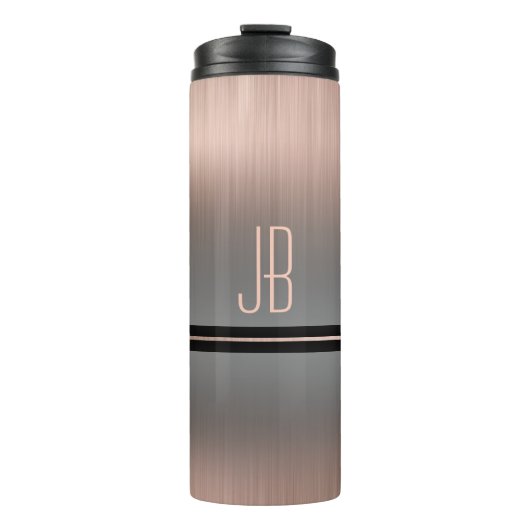 Monogramm oder Name, Graue Farbe und Rose Gold Thermosbecher (Vorderseite)