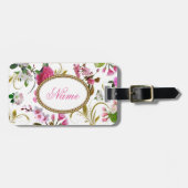 Monogramm-oder Name-rosa Blumen Gepäckanhänger (Vorderseite horizontal)