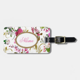 Monogramm-oder Name-rosa Blumen Gepäckanhänger