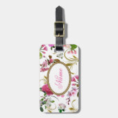 Monogramm-oder Name-rosa Blumen Gepäckanhänger (Vorderseite vertikal)
