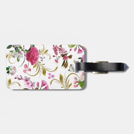 Monogramm-oder Name-rosa Blumen Gepäckanhänger (Rückseite horizontal)