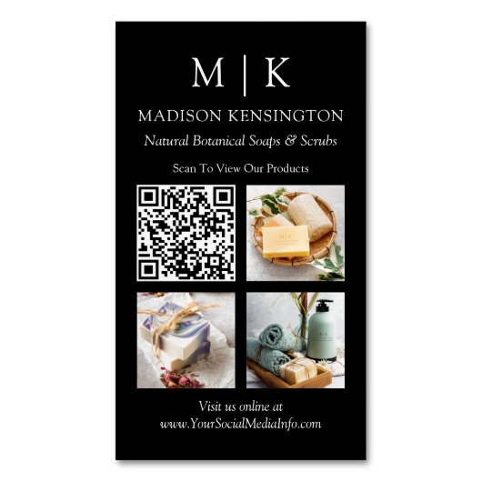 Monogramm oder QR-Code-3-Foto hinzufügen Magnetische Visitenkarte (Vorderseite Vertikal)