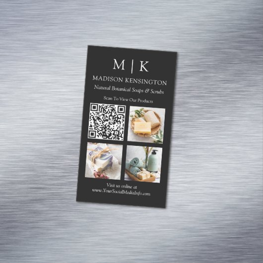 Monogramm oder QR-Code-3-Foto hinzufügen Magnetische Visitenkarte (Beispiel)