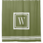 Monogramm Olive Green und White Classic Square Duschvorhang (Vorderseite)