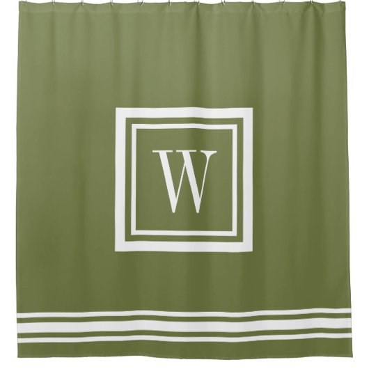 Monogramm Olive Green und White Classic Square Duschvorhang (Vorderseite)