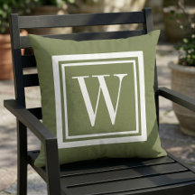 Monogramm Olive Green und White Classic Square