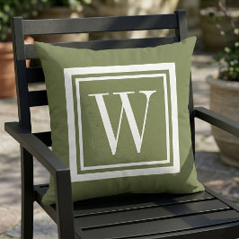 Monogramm Olive Green und White Classic Square Kissen
