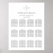 Monogramm Olivenblatt Hochzeit 12 Tabelle Sitzplan Poster (Vorne)