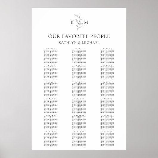 Monogramm Olivenblatt Hochzeit 18 Tafelsitzdiagram Poster (Vorne)